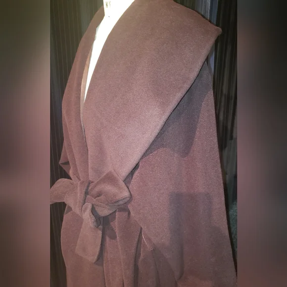 Vintage 100% cashmere rich chocolate brown wraparound huge collar 2XL maxi coat - Picture 12 of 16